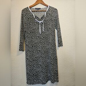 Jones New York Shift Dress Womens PP Animal Print Black White Giraffe 3/4 Sleeve